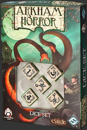 Arkham Horror Dice Set - 5 besonders gestaltete Wrfel  (Schwarz auf Beige)